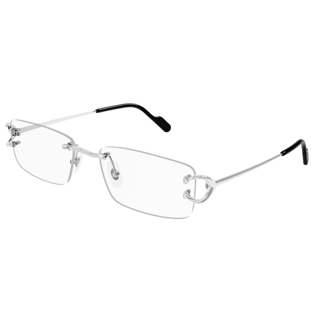 Cartier Rimless Rectangular Eyeglasses With Silver Metal Temples