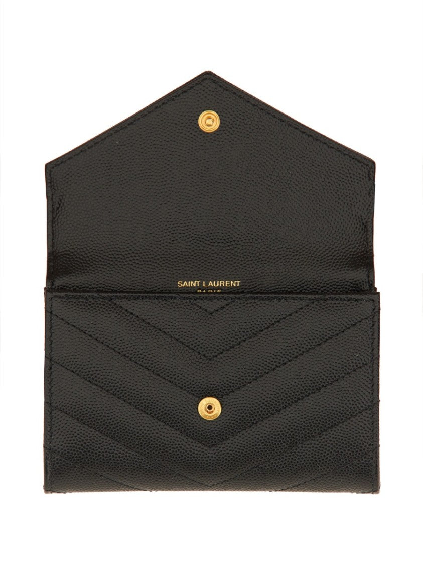 Saint Laurent Envelope-Style Small Wallet With Chevron Quilted Design