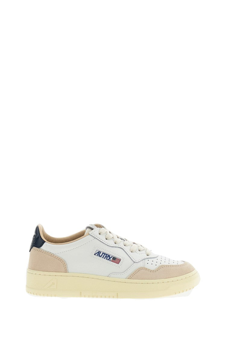 Autry Medalist Low Suede-Trim Leather Sneakers