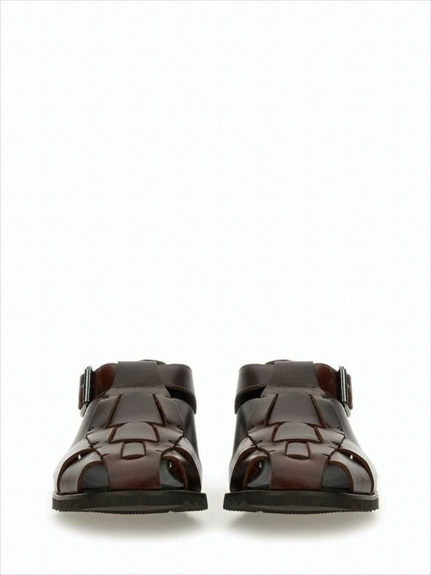 Paraboot Woven Leather Sandals With Side Buckle Strap