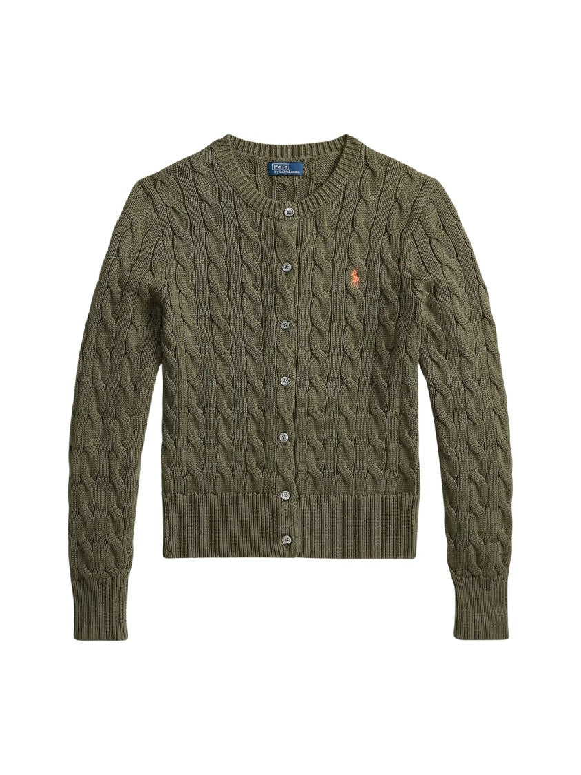 Polo Ralph Lauren Cable-Knit Cotton Crewneck Cardigan With Button-Down Front And Ribbed Details