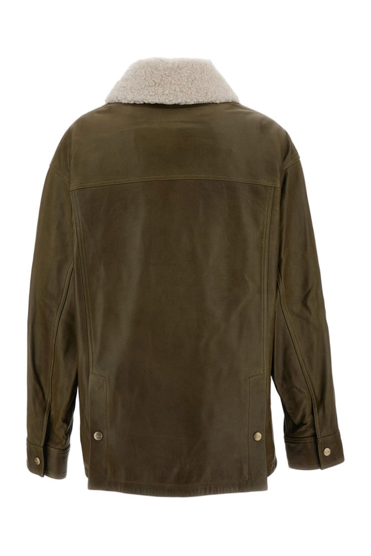 Halfboy Green Vintage Leather Shearling Collar Parka