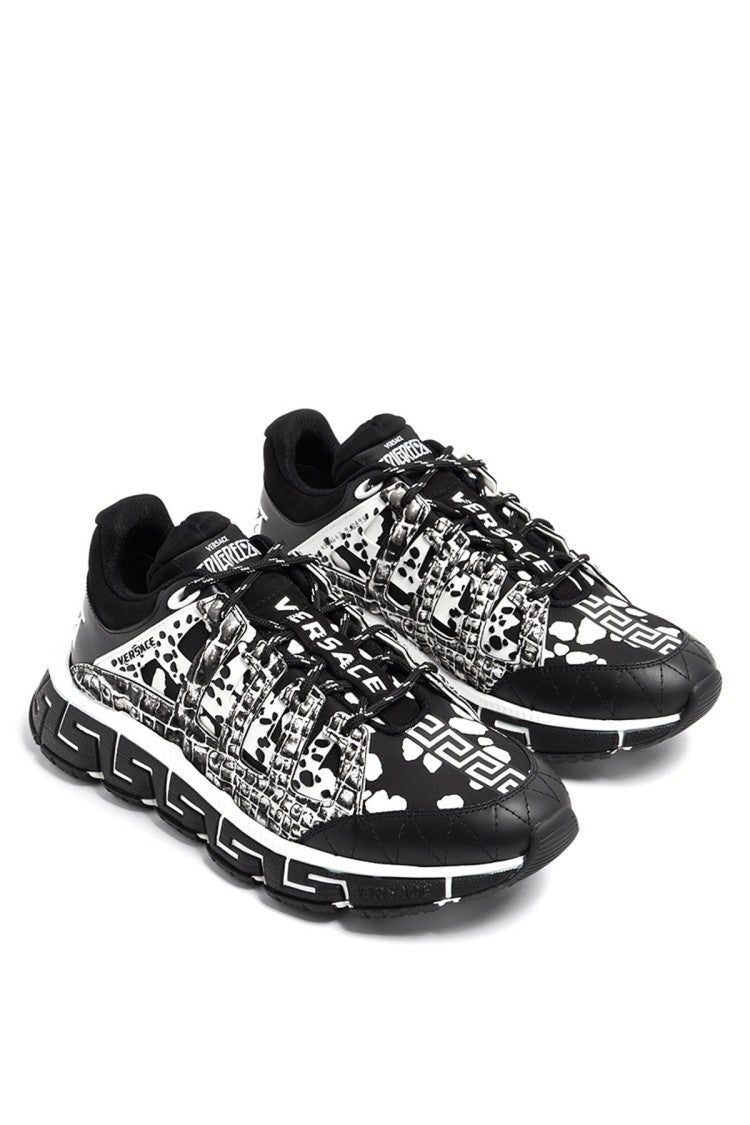 Versace Multicolor Newspaper Print Greek Key Leather Sneakers