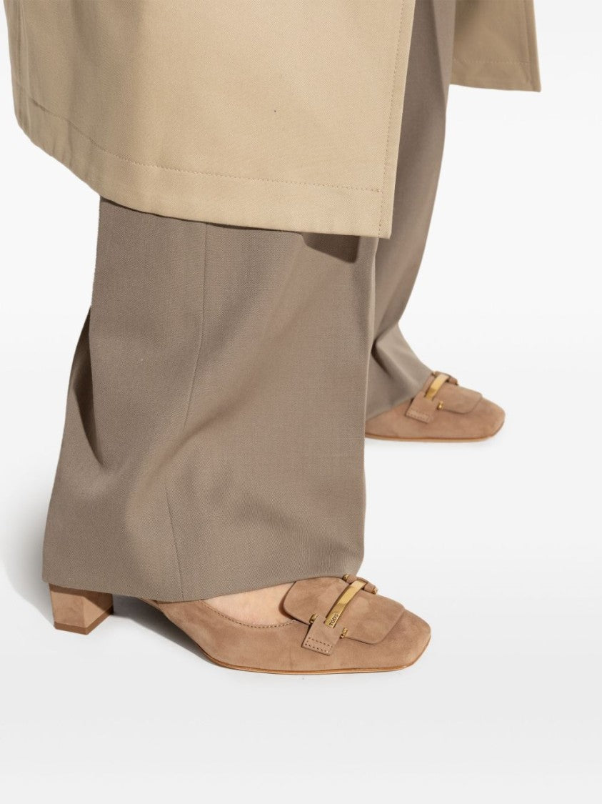 Tod's Pointed Toe Slingback Heels With Metallic Bow Accent