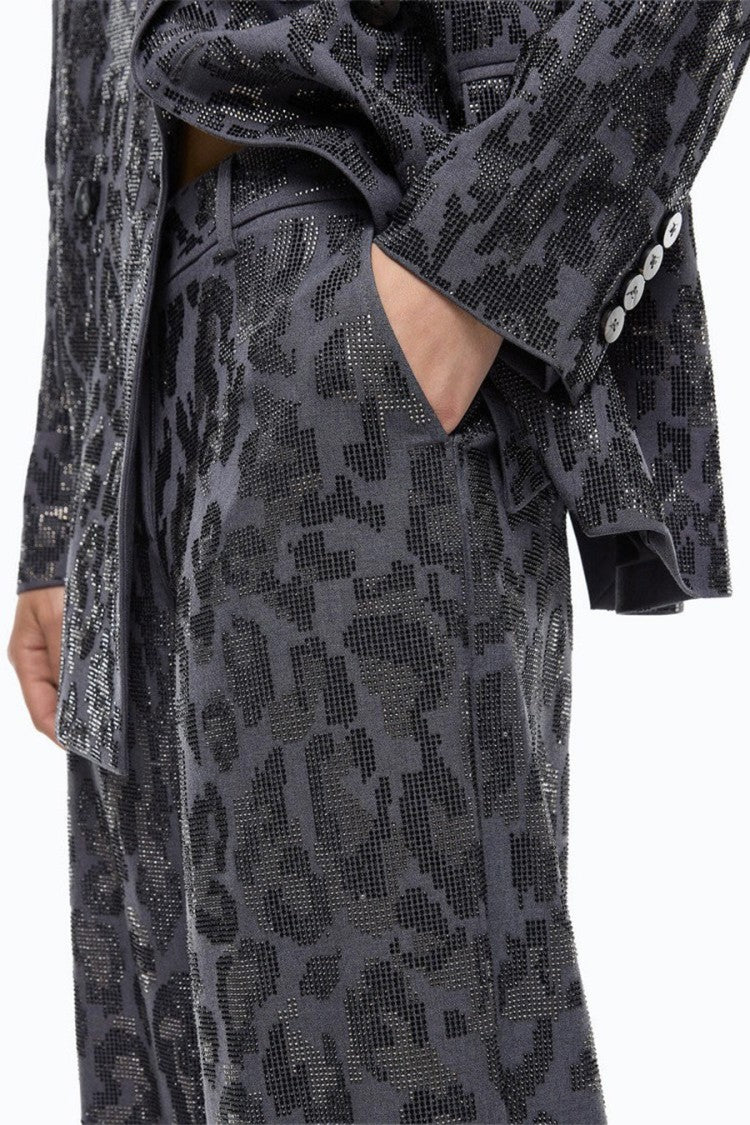 Pinko Grey Polyester-Viscose Blend Leopard-Print Trousers
