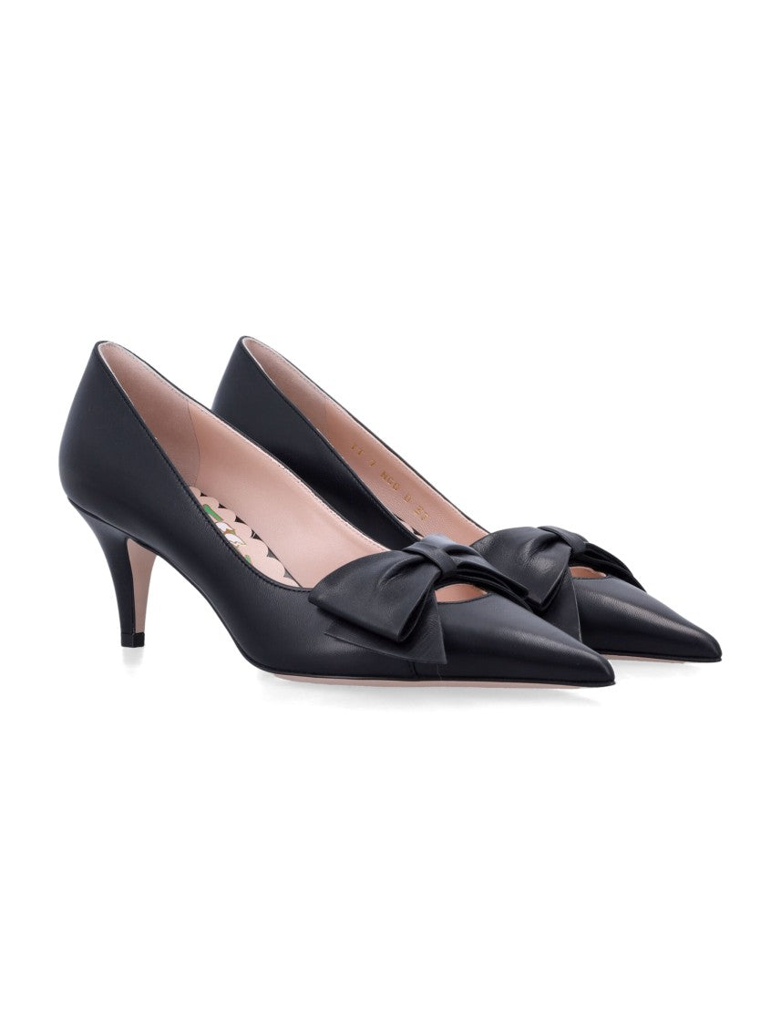 Valentino Garavani Black Leather Bow Pumps