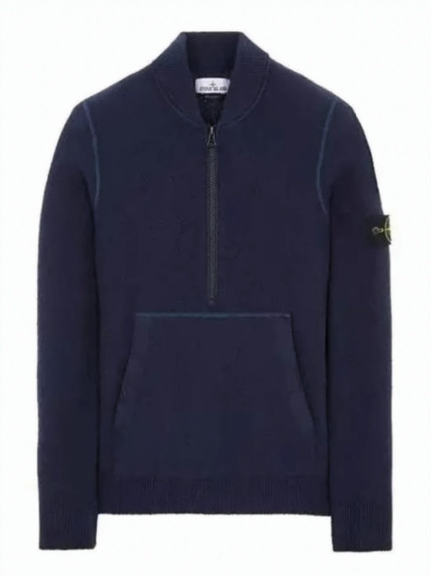 Stone Island Black Long-Sleeve Zip Collar Top
