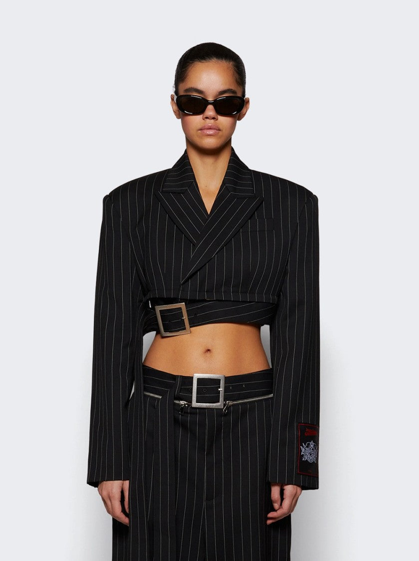 Jean Paul Gaultier Pinstripe Cropped Tailored Jacket Black And White