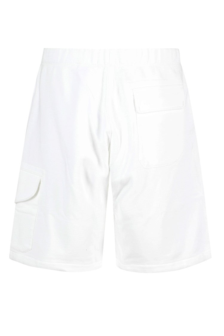 C.P. Company White Diagonal Raised Fleece Cargo Drawstring Cotton Shorts