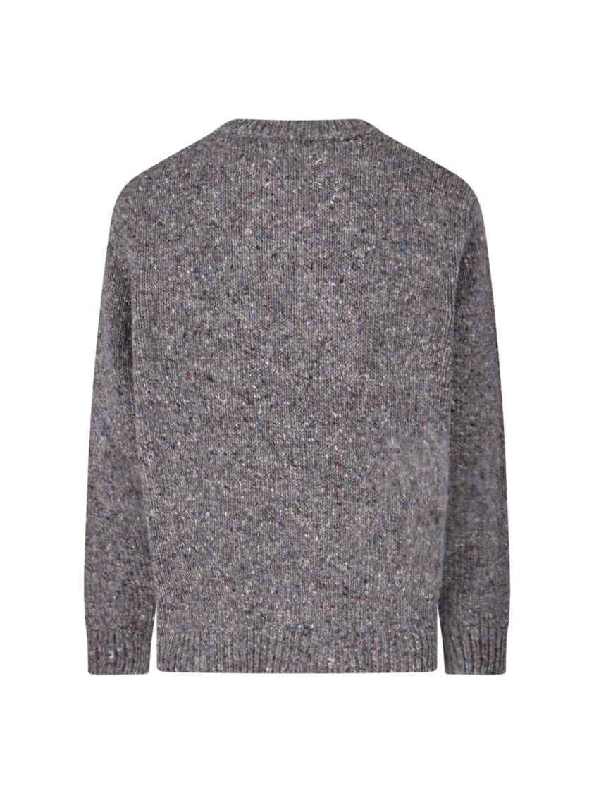 Maison Margiela Textured Knit V-Neck Sweater In Shades Of Grey