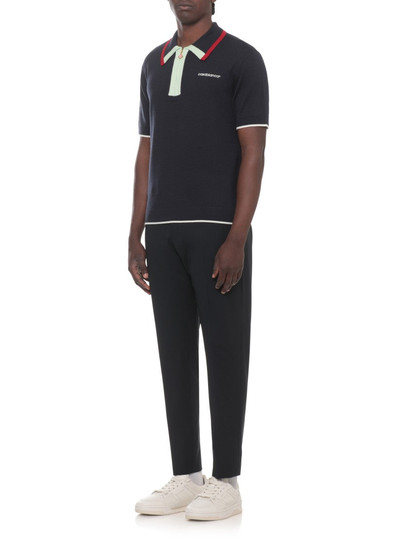 Casablanca Blue Merino Embroidered Polo Shirt