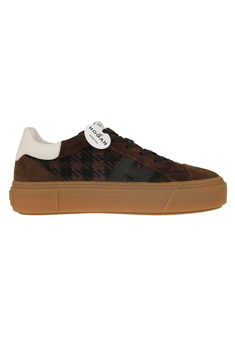 Hogan Dark Brown Suede Houndstooth H705 Sneakers