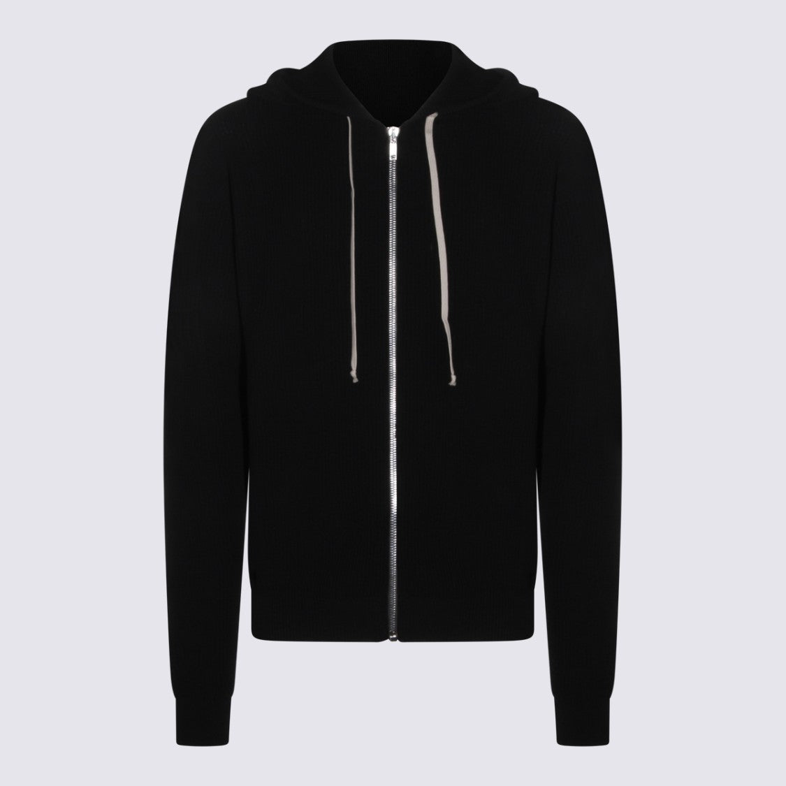 Rick Owens Black Wool Hooded Zip Sweater