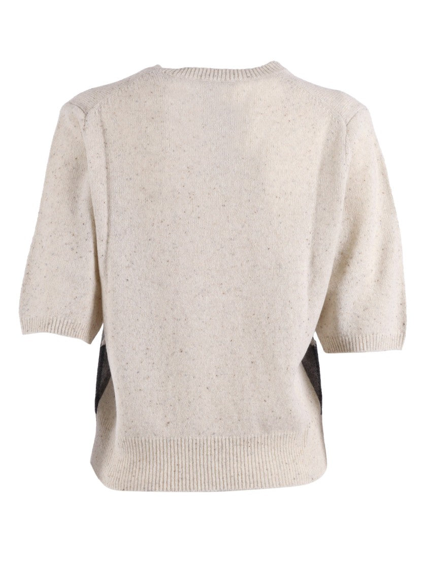 Ballantyne Argyle Knit Top With Ribbed Crew Neckline And Fitted Finish