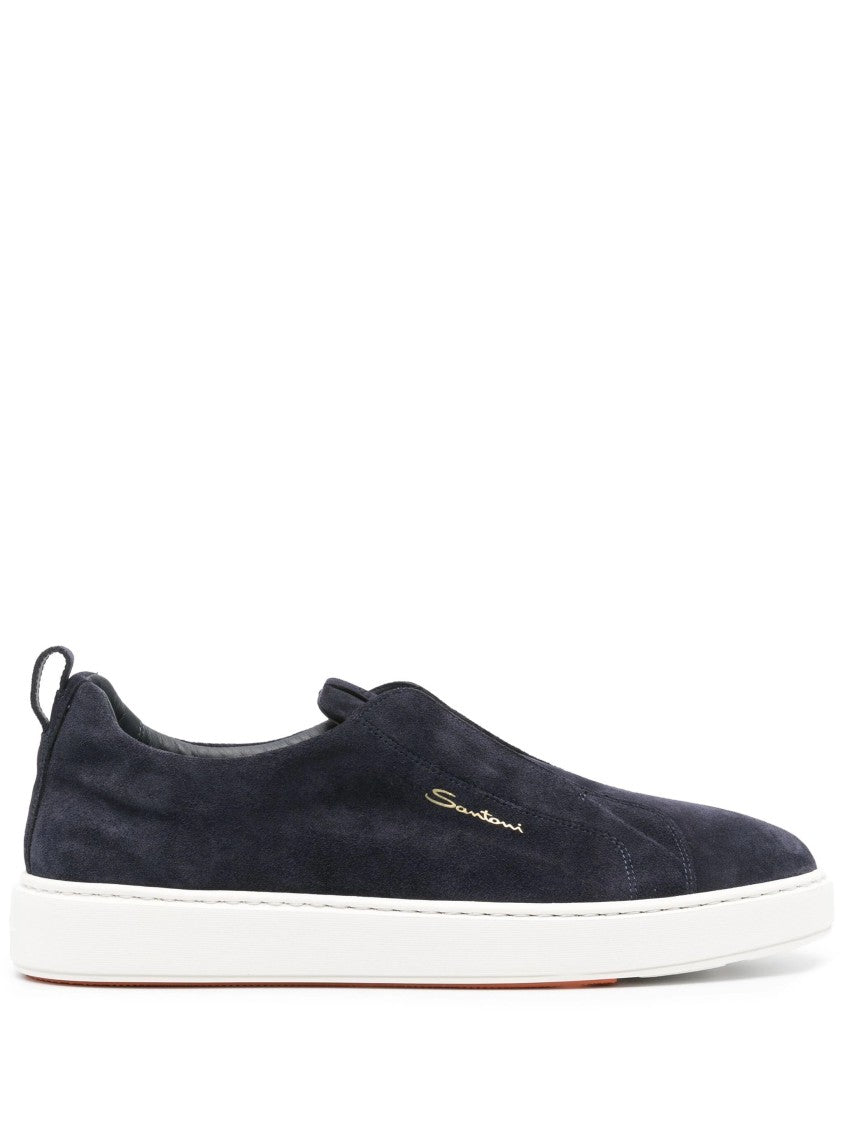 Santoni Blue Slip-On Trainers With Suede Finish