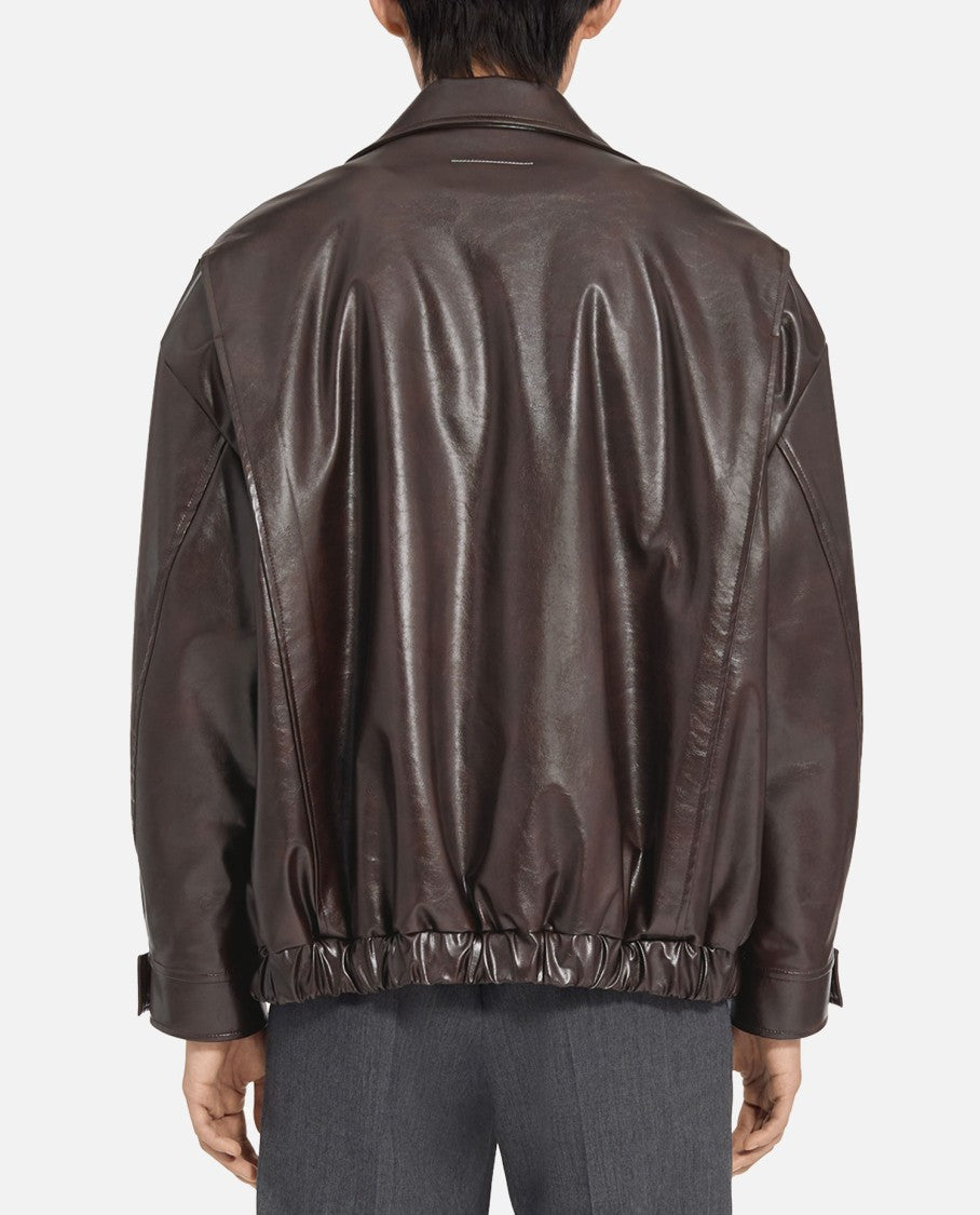 Mm6 By Maison Margiela Brown Leather Jacket With Classic Collar