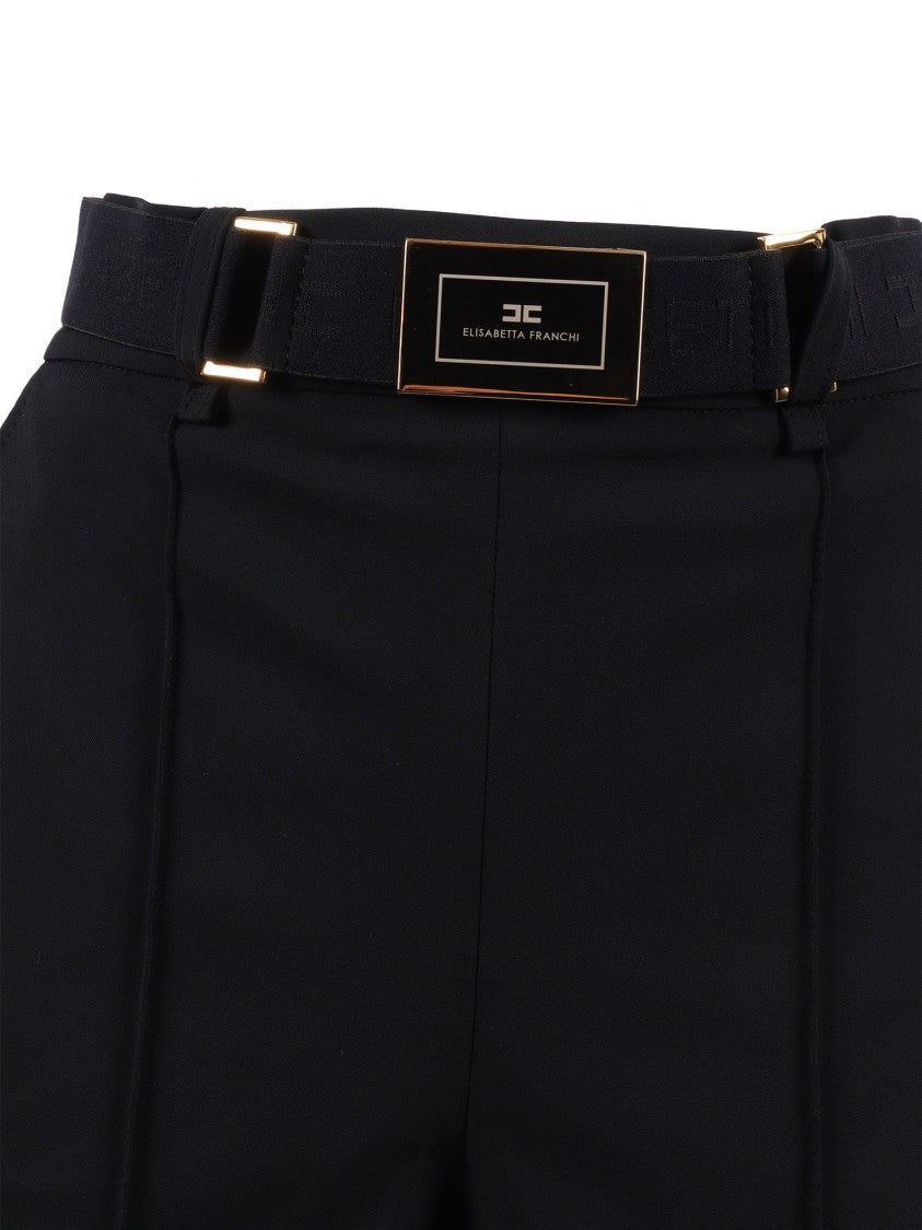 Elisabetta Franchi Black Tailored Structured Buckle Shorts
