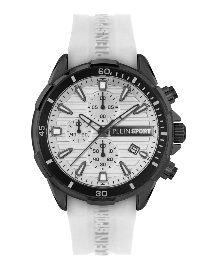 Plein Sport Impact Chronograph Watch With Sleek White Silicone Strap