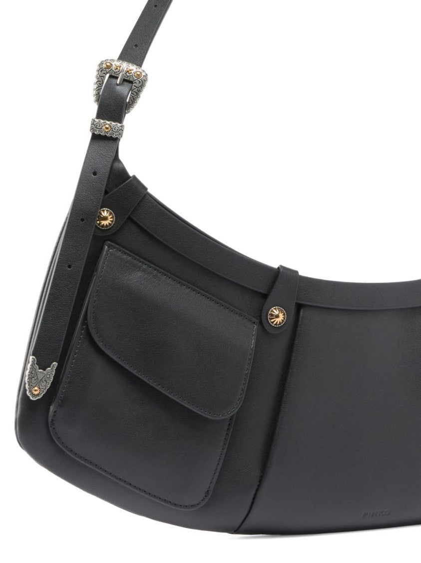 Pinko Crescent-Shaped Shoulder Bag With Flap Pockets