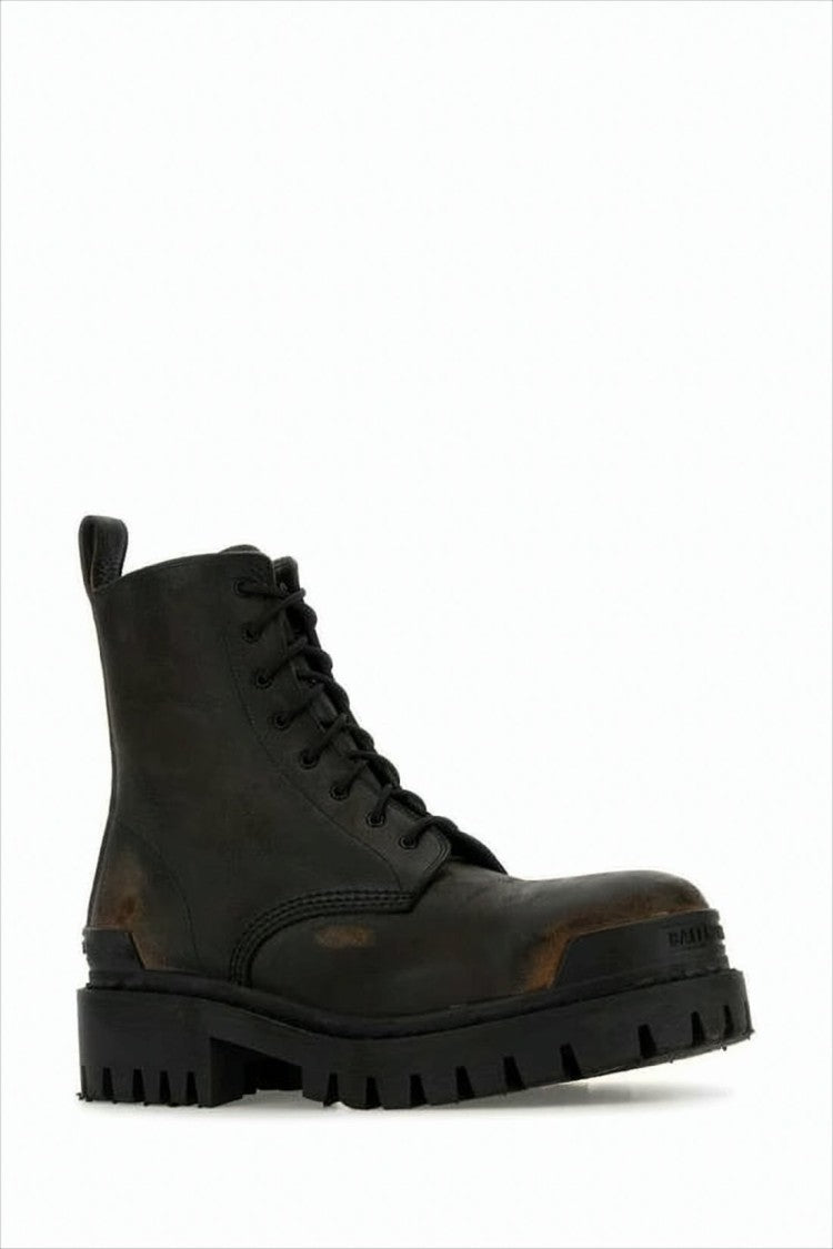 Balenciaga Distressed Calf Leather Lace-Up Boots With Rugged Sole