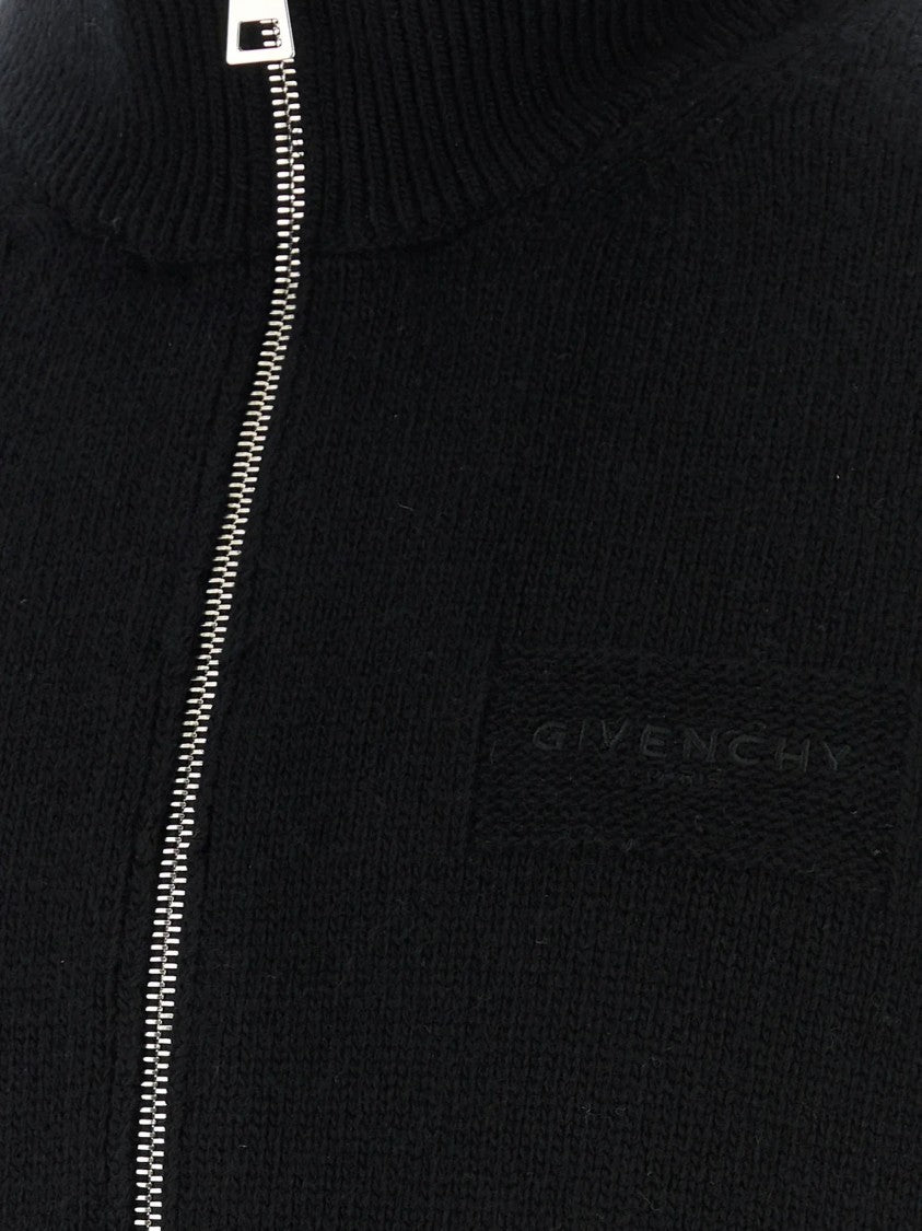 Givenchy Black Zipped Cardigan High-Collar Wool-Blend Cardigan