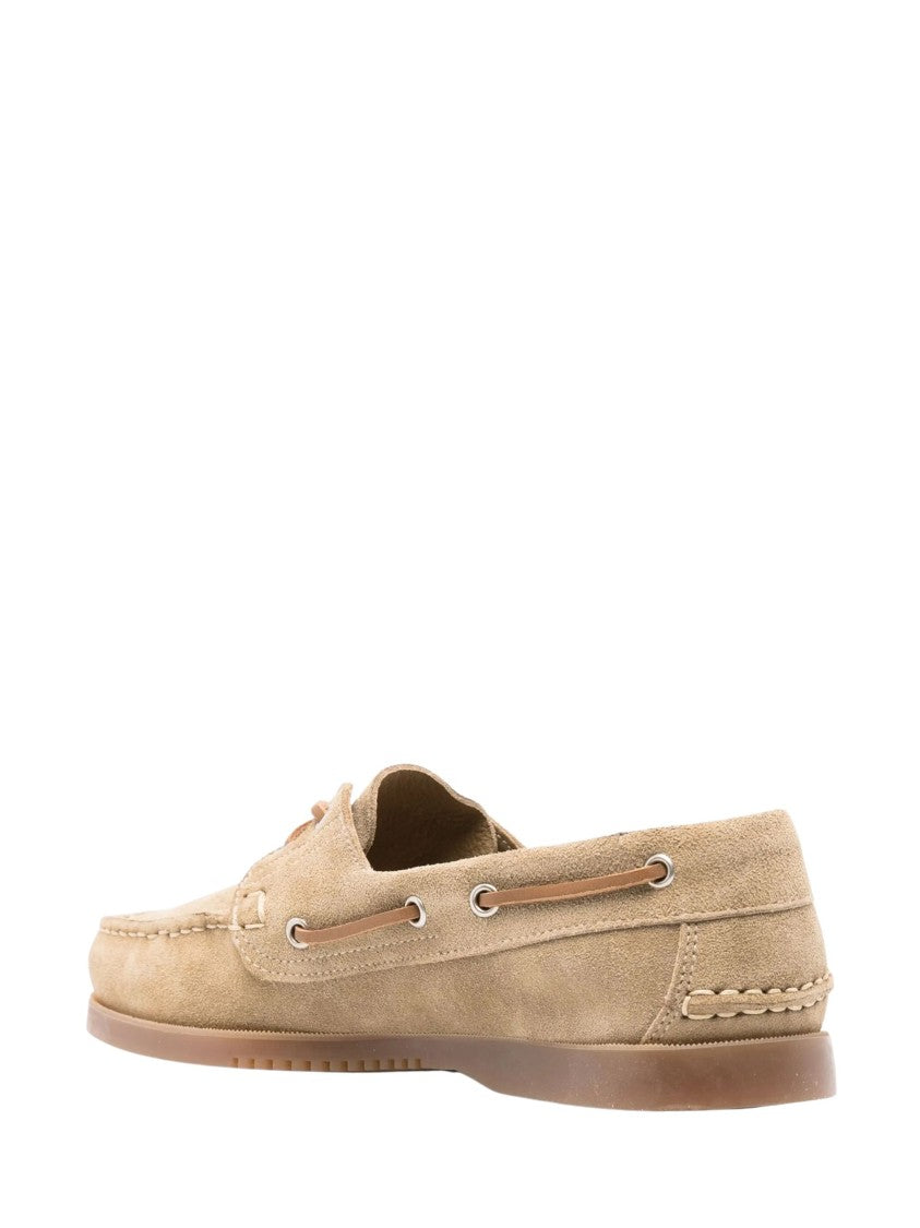Paraboot Beige Suede Moccasin-Style Flat Shoes With Leather Laces