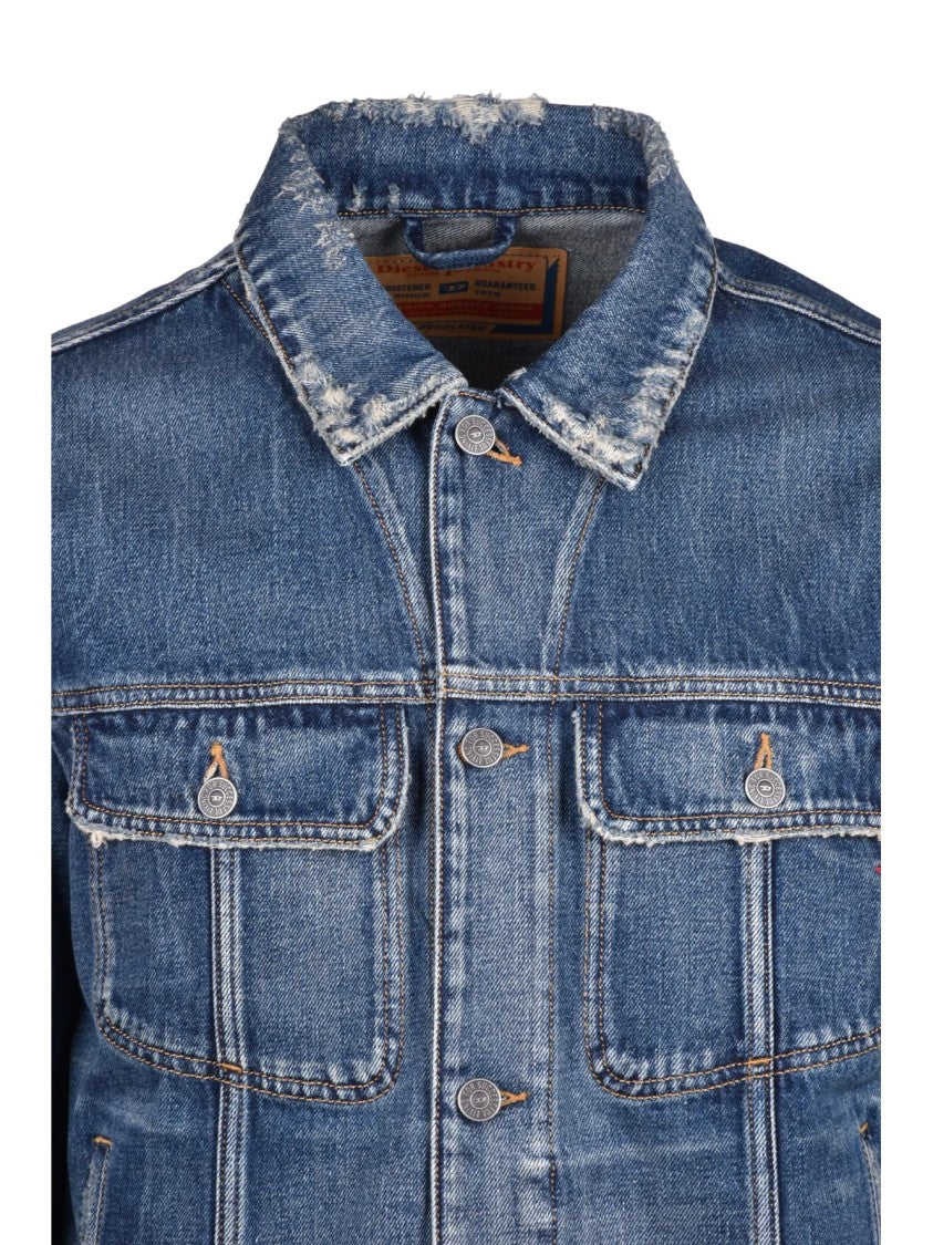Diesel Medium Blue Wash Denim Jacket With Button Closure And Practical Pockets