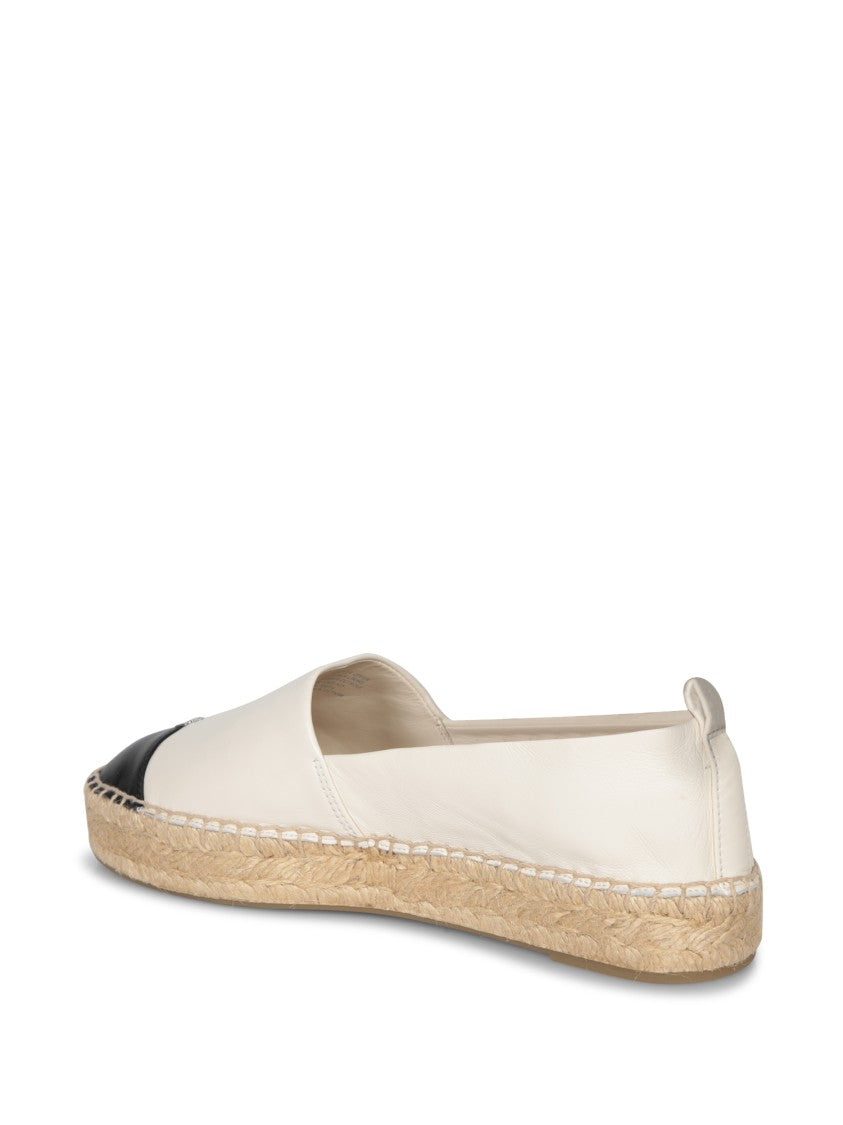 Tory Burch Creamy Espadrilles With Black Cap Toe