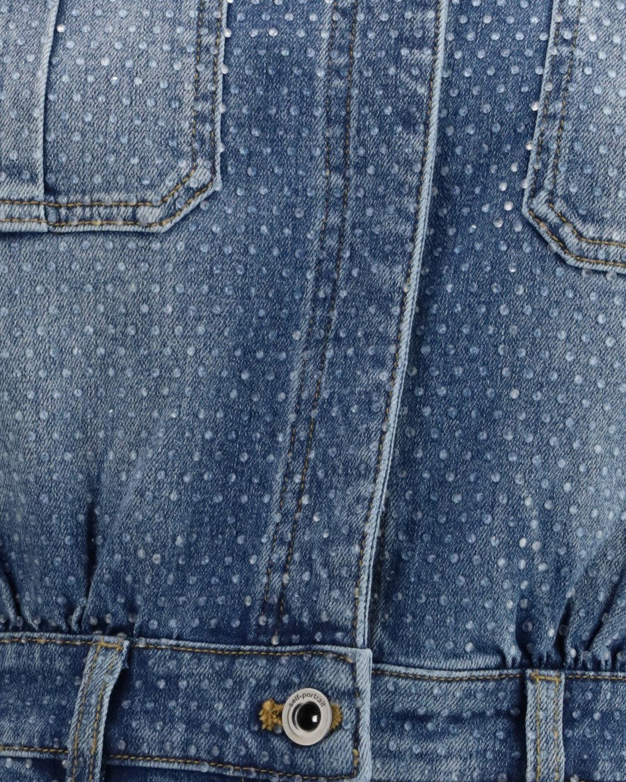 Self-Portrait Denim Jumpsuit With Rhinestone Embellishments