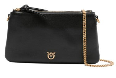 Pinko Sleek Black Bag With Gold Chain Strap And Minimalist Design
