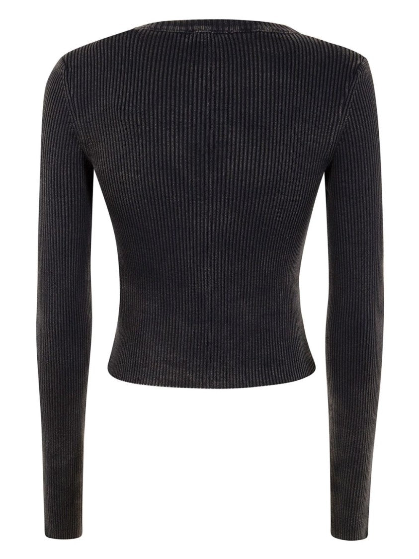 Diesel Ribbed Long-Sleeve Black Top With Subtle Logo Detail