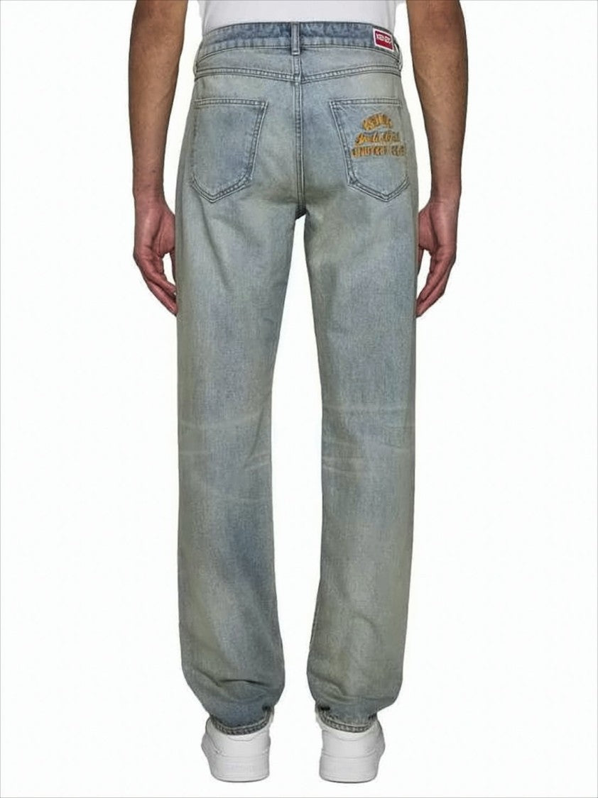 Kenzo Relaxed Fit Light Blue Denim Pants With Classic Five-Pocket Styling