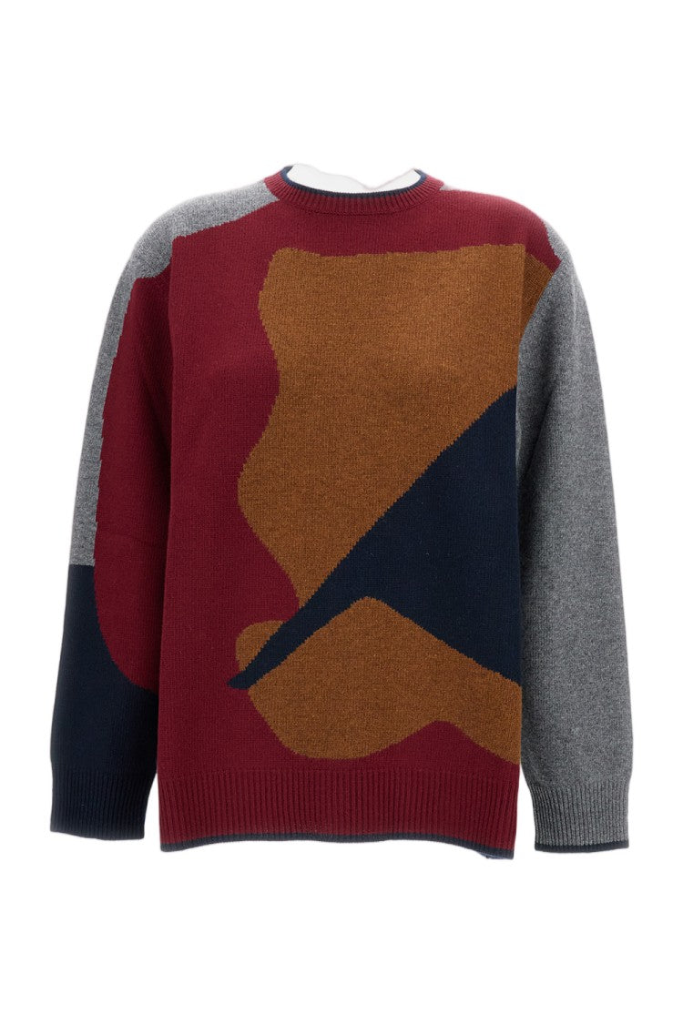 Plan C Multicolor Geometric Pattern Wool Cachemire Crewneck Sweater