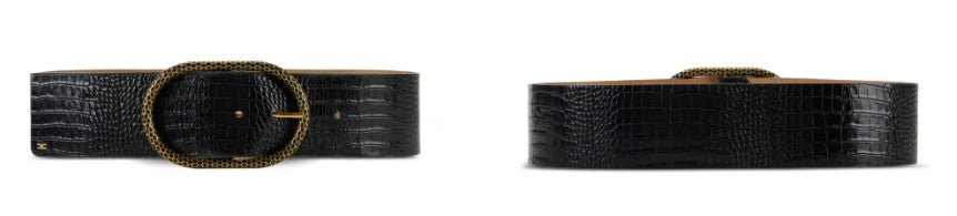 Elisabetta Franchi Crocodile-Embossed Black Belt