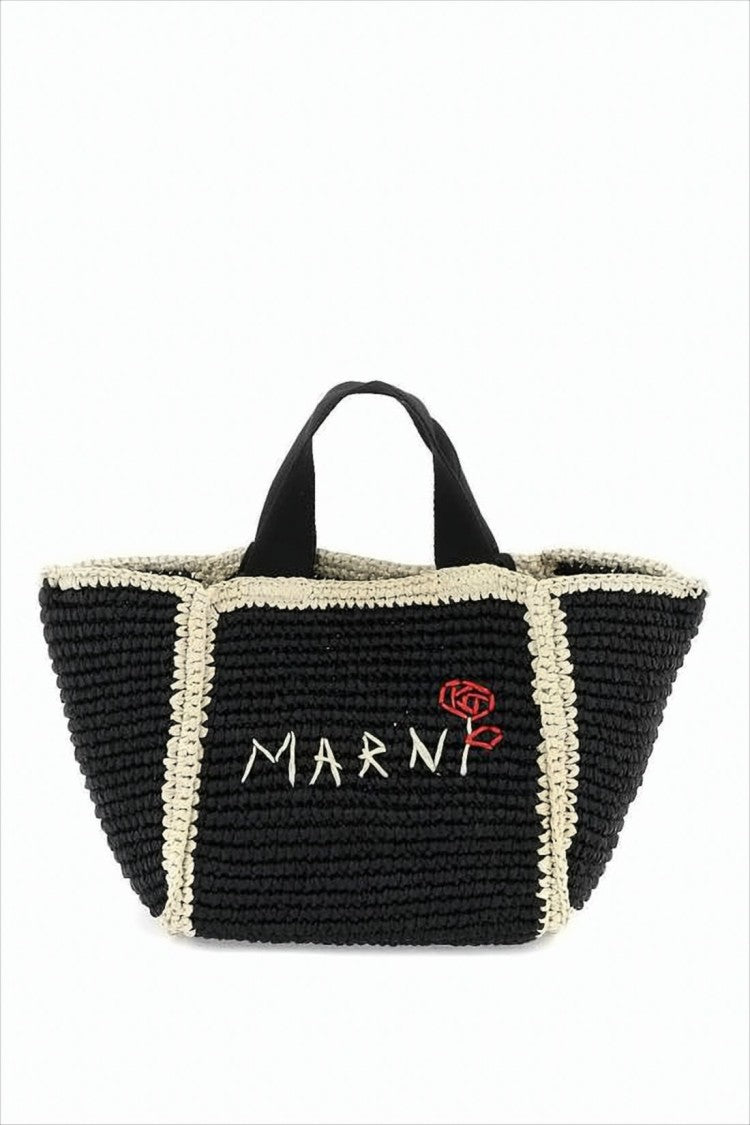 Marni Structured Woven Tote Bag With Embroidered Detail