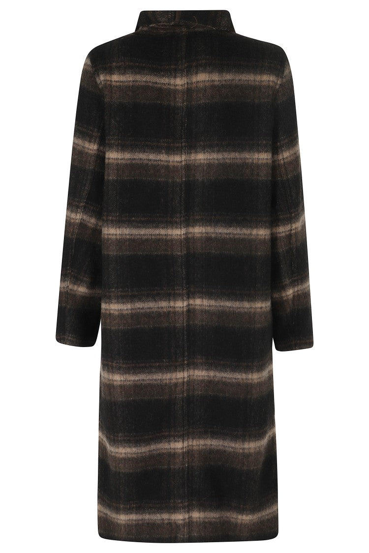 Isabel Marant Étoile Black/Khaki Checkered Wool-Blend Long Coat
