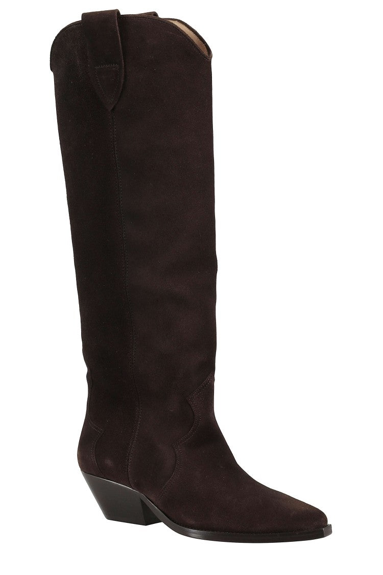Isabel Marant Chocolate Denvee Gz Pointed-Toe Cuban Heel Suede Boots