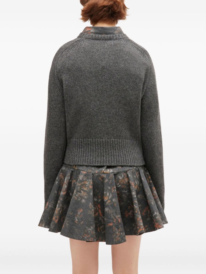 Ganni Deep V-Neck Cropped Knit Sweater In Warm Wool
