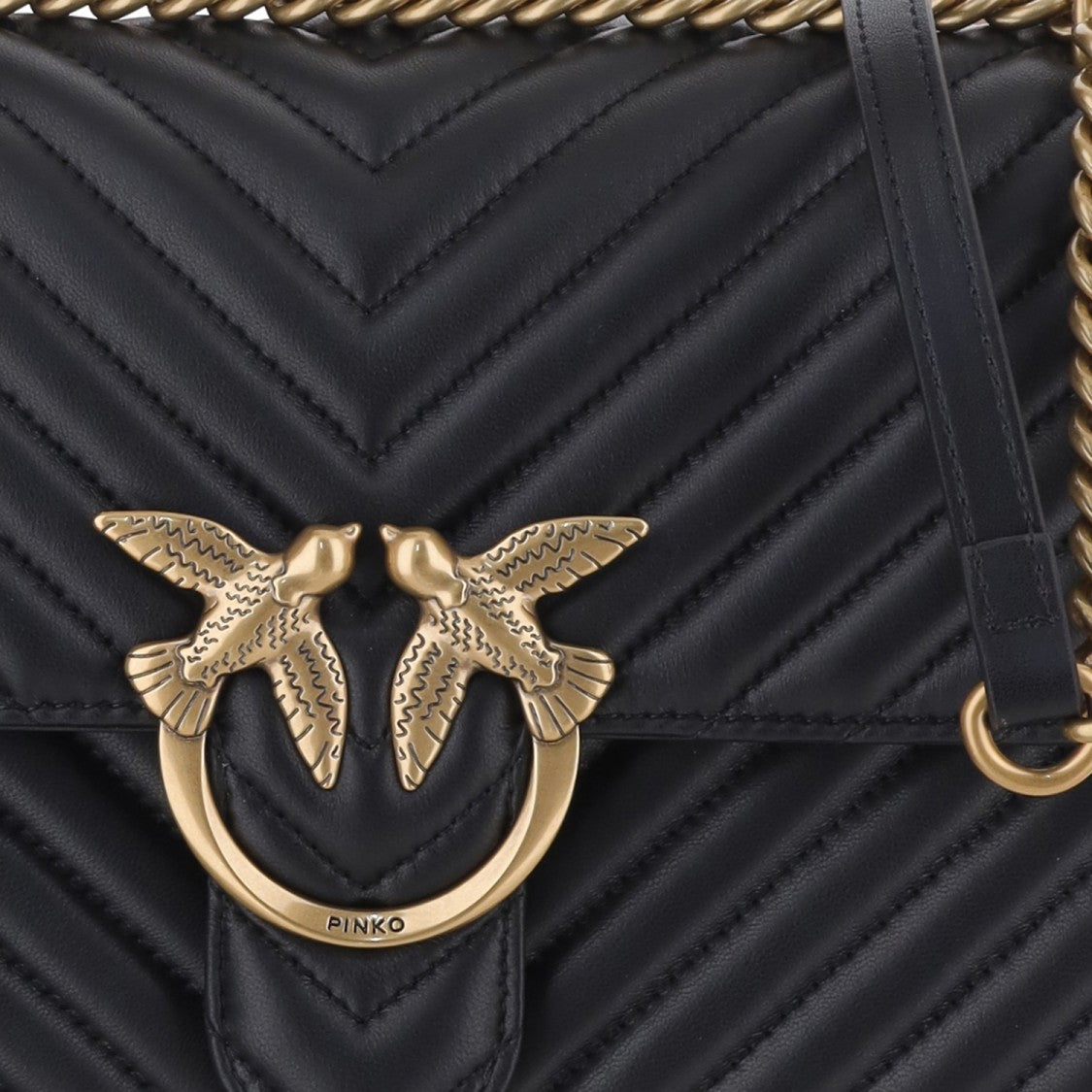 Pinko Chevron-Quilted Leather Shoulder Bag With Love Birds Buckle
