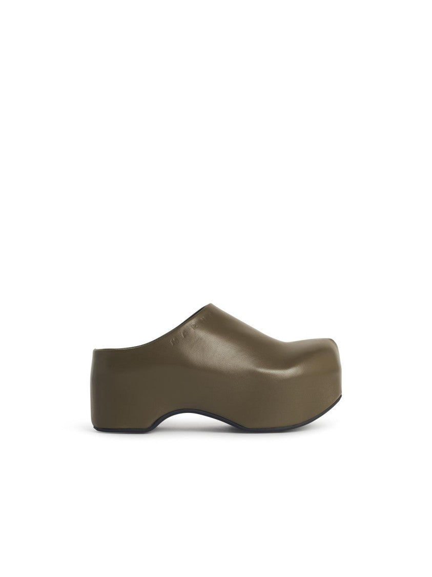 Marni Chunky' Green Leather 'Deepsage' Clog Sabots