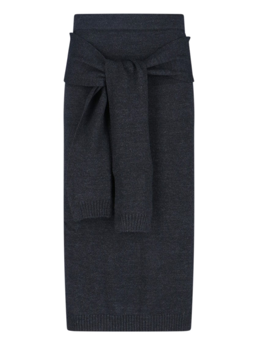 Lemaire Grey Layered Bow Detail Midi Skirt