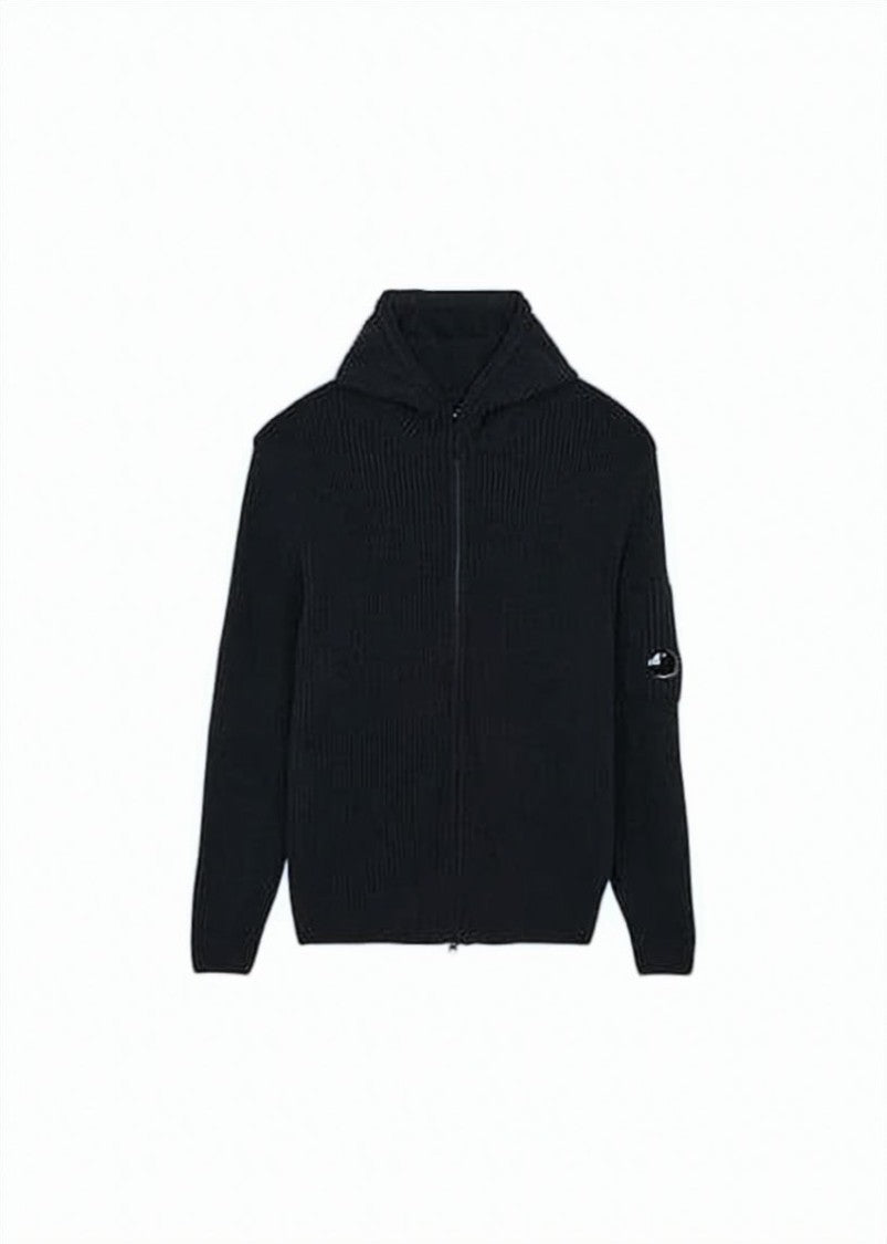 C.P. Company Knitted Zip-Up Sweater With Ribbed Texture