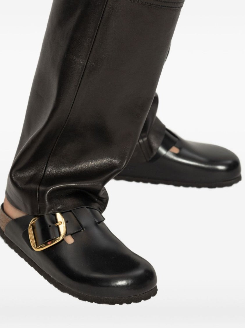 Birkenstock Black Slip-On Sandals With Gold-Tone Buckle