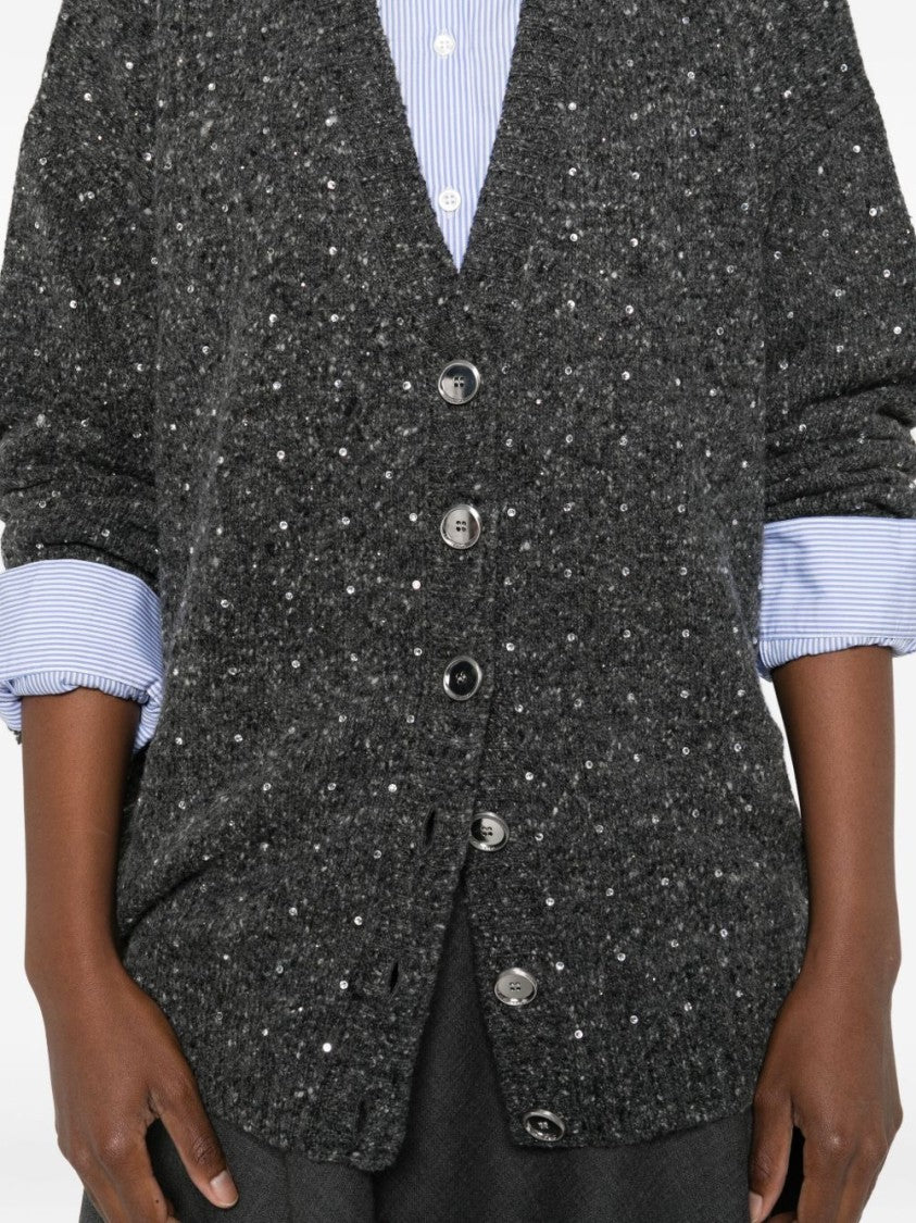 Pinko Textured Knit Cardigan With Deep V-Neck