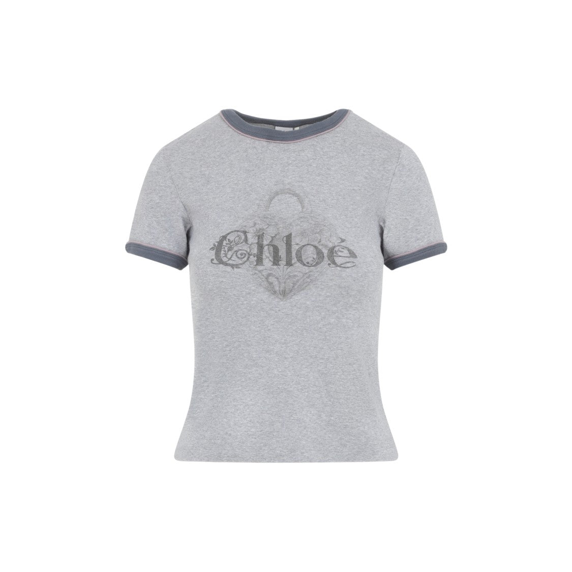 Chloé Melange Grey Cotton T-Shirt With Graphic Print