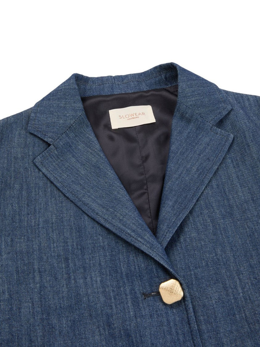 Montedoro Black Cropped Denim Jacket With Notched Lapels