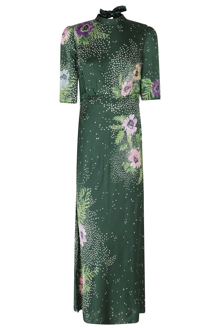 Saloni Dark Green Adele-B Floral Floor-Length Viscose Day Dress