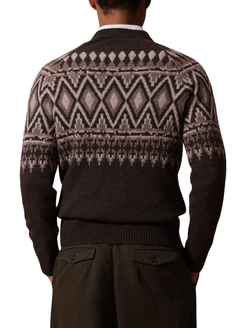 Ballantyne Intricate Geometric Pattern Crew Neck Sweater