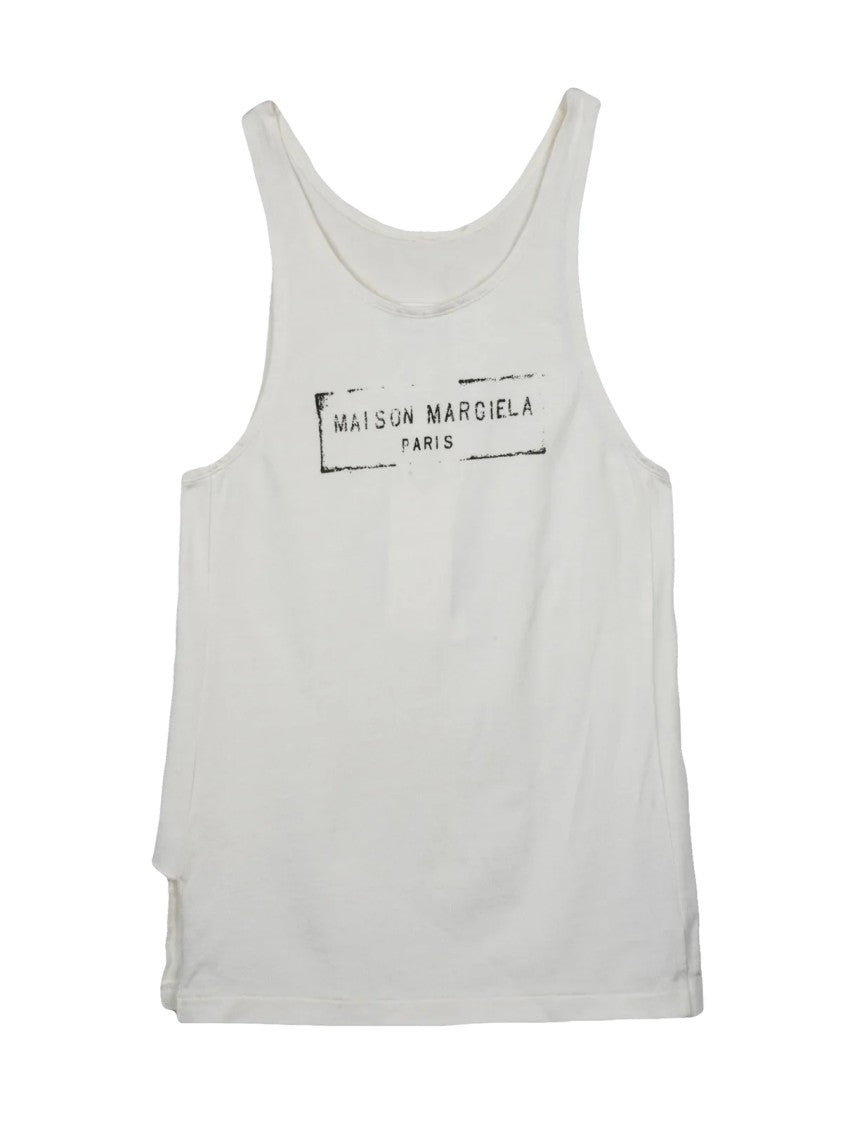 Maison Margiela White Viscose-Blend Logo Tank Top