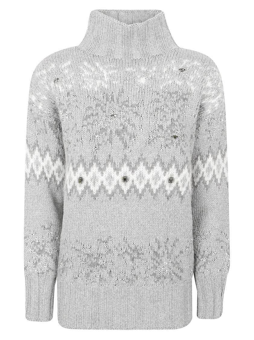Fabiana Filippi Light Grey Sweater With High Ribbed Collar